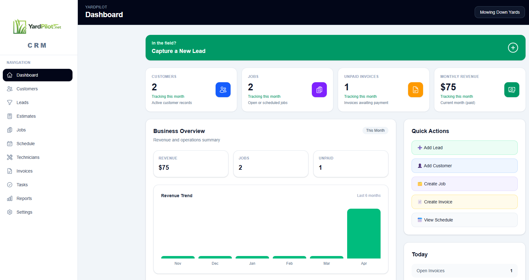 YardPilot dashboard preview